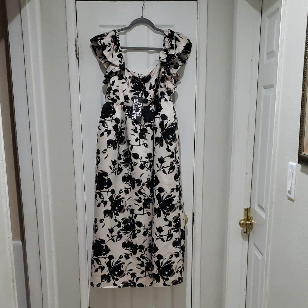 Black and White Sleeveless Midi Sundress for Wedding-XXL